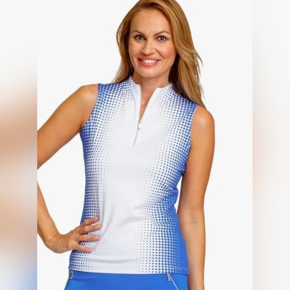 TAIL Altitude Gradient Sleeveless Golf Top Sz Large Blue White Geometric Pattern